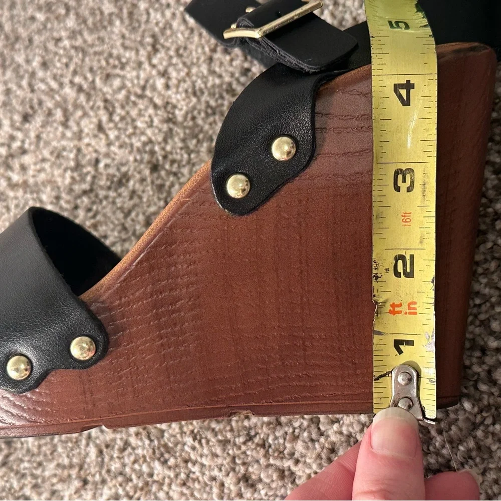 Soda Black and Tan Wedge Sandals